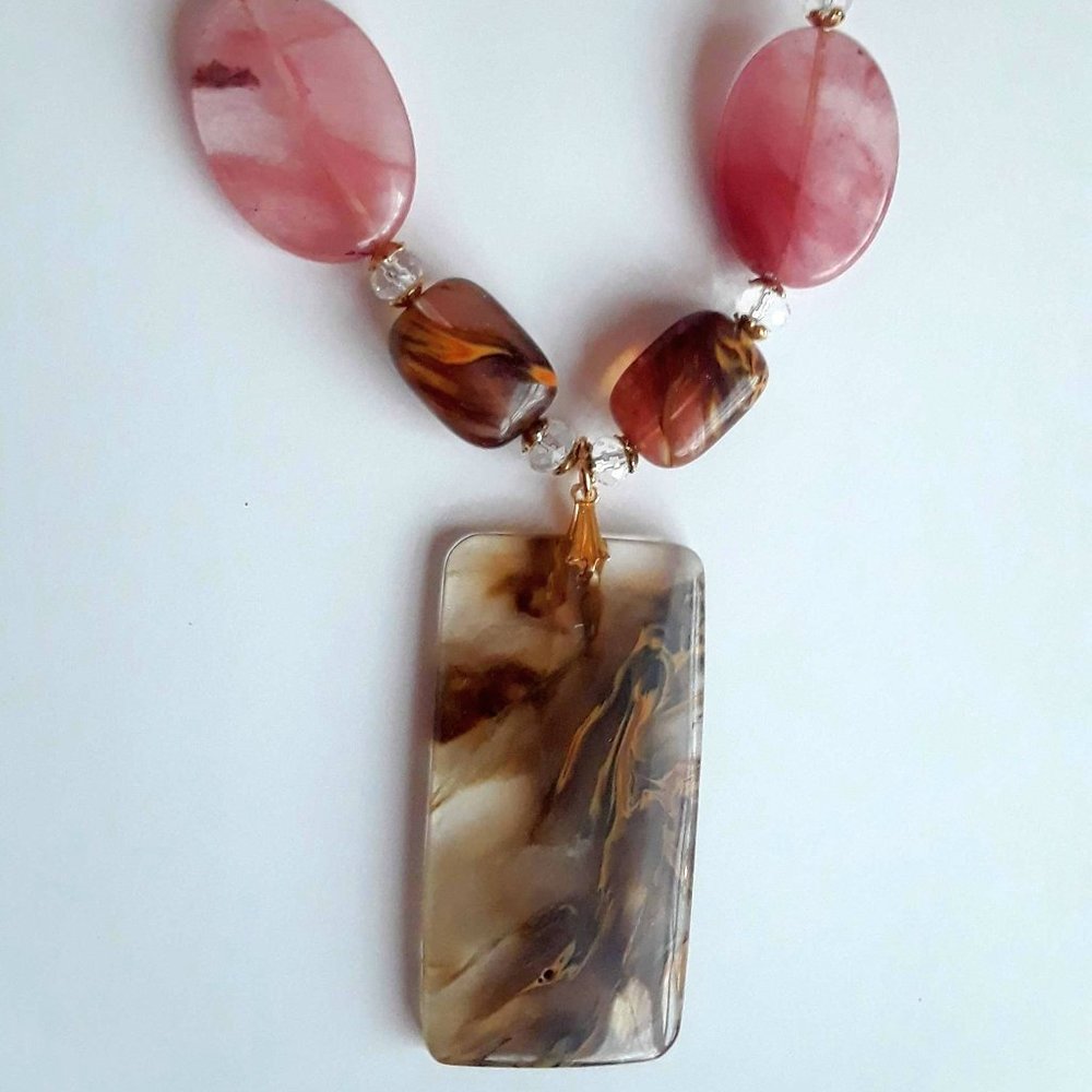 Volcano/cherry quartz necklace